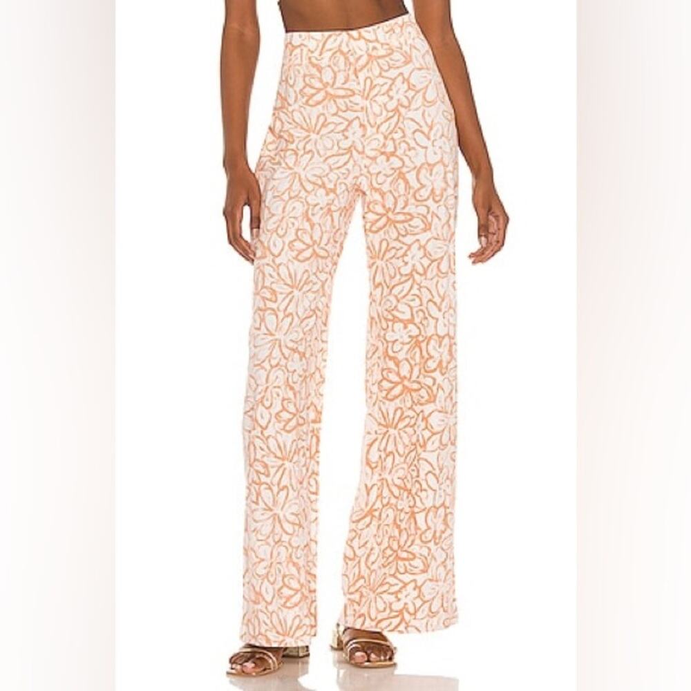 Free People Love So Right Wide Leg Pant Cotton Peach Pink Floral Print Size 6